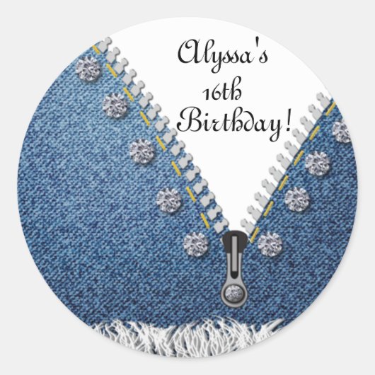 デニムジーンズ擦り傷&ダイヤモンド丸ステッカーラベル ラウンドシール (正面)