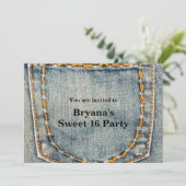 デニムジーン刺繍ポケット誕生日パーティー 招待状 (スタンド正面)