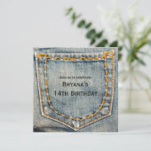 デニムジーン刺繍ポケット誕生日パーティー 招待状 (スタンド正面)