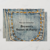 デニムジーン・ステッチポケット誕生日パーティー 招待状 (正面/裏面)