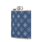 デニムスタイルブルーとミント花タイル模様 フラスク (左)