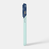 デニムスタイルブルーとミント花タイル模様 iPhoneケース (左側面)