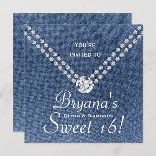 デニムダイアモンズきらきら光るエンベロープスウィート16招待状 招待状 (正面/裏面)