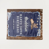 デニムダイアモンズウェスタン素朴誕生日背景 タペストリー (正面(横))