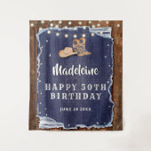 デニムダイアモンズウェスタン素朴誕生日背景 タペストリー (正面)