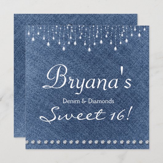 デニムダイアモンズスパークルきらきら光るスウィート16招待状 招待状 (正面/裏面)