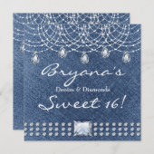 デニムダイアモンズティアドロップスきらきら光るート16招待状 招待状 (正面/裏面)