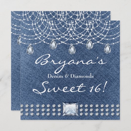 デニムダイアモンズティアドロップスきらきら光るート16招待状 招待状 (正面/裏面)