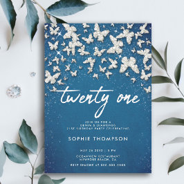 デニムダイアモンズバタフライグリッターブルー21stブデイ 招待状