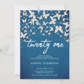 デニムダイアモンズバタフライグリッターブルー21stブデイ 招待状 (正面)