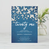 デニムダイアモンズバタフライグリッターブルー21stブデイ 招待状 (スタンド正面)