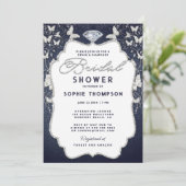 デニムダイアモンズバタフライフレームきらきら光るブライダルシャワー 招待状 (スタンド正面)