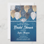 デニムダイアモンズバルーングリッターティール(緑がかった色)ブライダルシャワー 招待状 (正面)