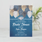 デニムダイアモンズバルーングリッターティール(緑がかった色)ブライダルシャワー 招待状 (スタンド正面)