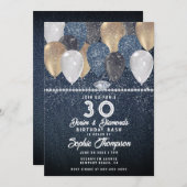 デニムダイアモンズバルーンスパークル30th誕生日パーティー 招待状 (正面/裏面)