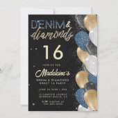 デニムダイアモンズバルーンArchスウィート16誕生日 招待状 (正面)