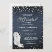 デニムダイアモンズパールスウェスタンブーツブライダルシャワー 招待状 (正面)