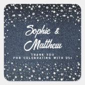 デニムダイアモンズパールスブルーカップルウェディングシャワー スクエアシール (正面)