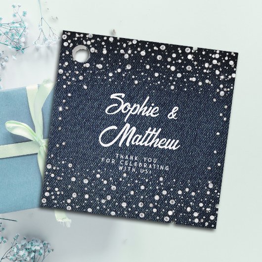 デニムダイアモンズパールスブルーカップルウェディングシャワー フェイバータグ