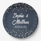 デニムダイアモンズパールスブルーカップルウェディングシャワー ペーパープレート (正面)