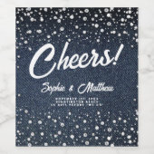 デニムダイアモンズパールスブルーカップルウェディングシャワー ワインラベル (シングルラベル)