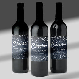 デニムダイアモンズパールスブルーカップルウェディングシャワー ワインラベル