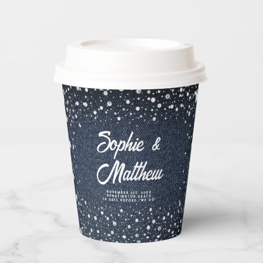 デニムダイアモンズパールスブルーカップルウェディングシャワー 紙コップ (正面)
