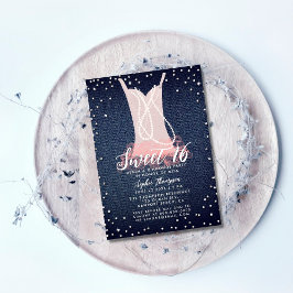デニムダイアモンズパールツチュスウィート16誕生日パーティー 招待状