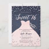 デニムダイアモンズパールピンクプリンセスドレススウィート16 招待状 (正面)