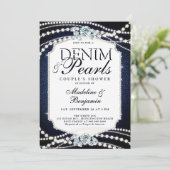 デニムダイアモンズピアススタイリッシュフレームウェディングシャワー 招待状 (スタンド正面)