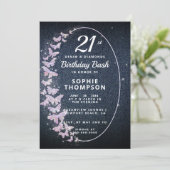 デニムダイアモンズピンクバタフライフレーム誕生日パーティー 招待状 (スタンド正面)