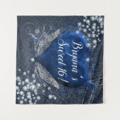 デニムダイアモンズブルーハート誕生日パーティーバックドロップ タペストリー (正面(横))