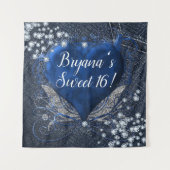 デニムダイアモンズブルーハート誕生日パーティーバックドロップ タペストリー (正面)