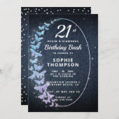 デニムダイアモンズホロバタフライフレームバースデーパーティー 招待状 (正面/裏面)