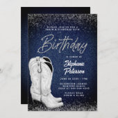 デニムダイアモンズホワイト女性のカーボーイブーツ50誕生日 招待状 (正面/裏面)