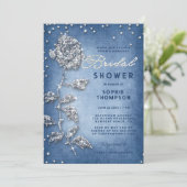 デニムダイアモンズラインストーンズバラブルーブライダルシャワー 招待状 (スタンド正面)