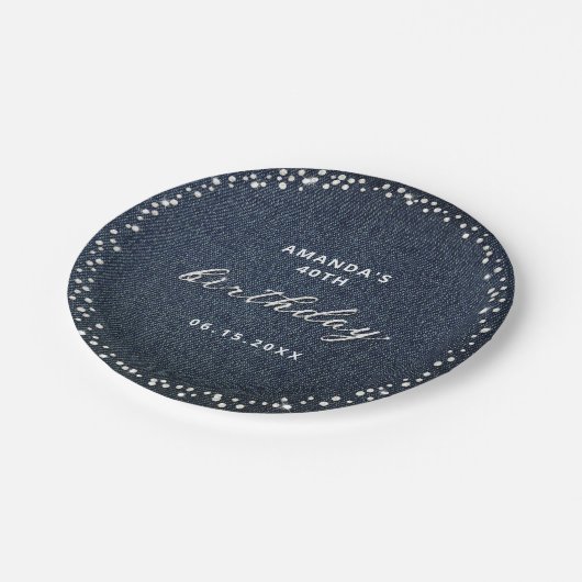 デニムダイアモンズ任意の年齢の誕生日パーティパーソナライズされたー ペーパープレート (アングル)