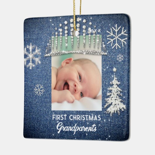 デニムダイアモンズ初めてのクリスマスティアラ祖父母 セラミックオーナメント (左)
