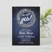 デニムダイアモンドきらきら光るスターバストYesブライダルシャワー 招待状 (スタンド正面)