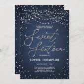 デニムダイアモンドエレガントグリッターブルージーンズスウィート16 招待状 (正面/裏面)
