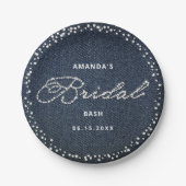 デニムダイアモンドエレガントブライダルシャワーパーソナライズされた ペーパープレート (正面)