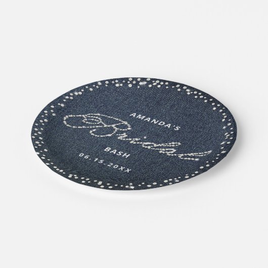 デニムダイアモンドエレガントブライダルシャワーパーソナライズされた ペーパープレート (アングル)