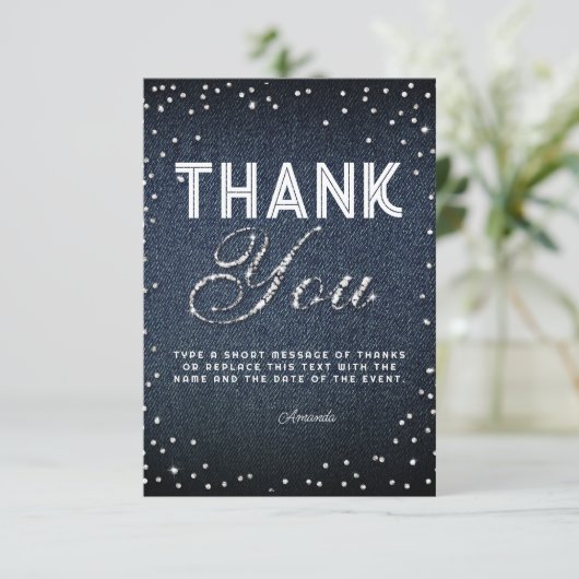 デニムダイアモンドグリッターラインストーンシックサンキューサンキュー サンキューカード (スタンド正面)