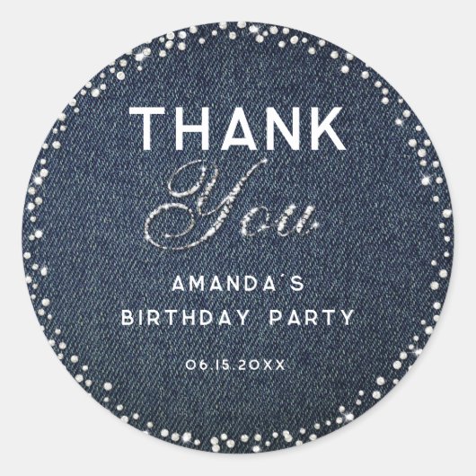 デニムダイアモンドグリッターラインストーンシックサンキューサンキュー ラウンドシール (正面)