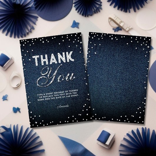 デニムダイアモンドグリッターライン石ネイビーサンキューサンキュー サンキューカード