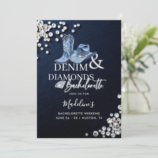 デニムダイアモンド女性のカーボーイシックバチェロレッテ旅程 招待状 (スタンド正面)