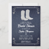 デニムダイアモンド女性のカーボーイブーツウェスタンブライダルシャワー 招待状 (正面)