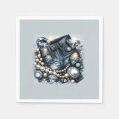 デニムダイアモンド&パールジーンズきらきら光るパーティー スタンダードカクテルナプキン (正面)