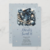 デニムダイアモンド&パールジーンズスウィート16誕生日 招待状 (正面/裏面)