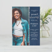 デニムダイヤきらきら光るズグリジー写真50誕生日 招待状 (スタンド正面)